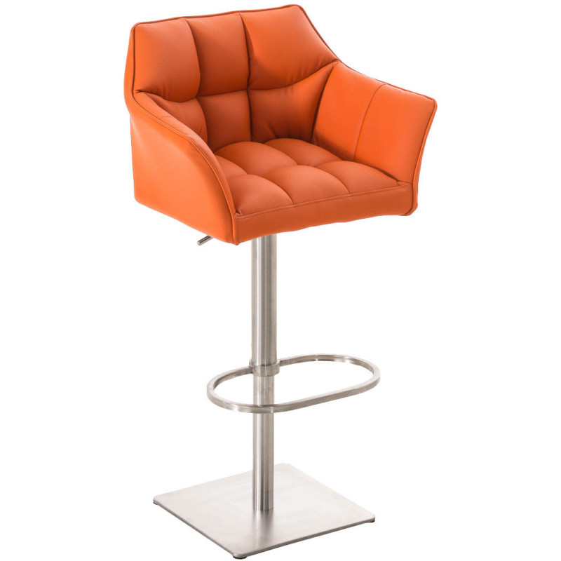 Tabouret de bar design en Polyuréthane Orange Métal Argenté Brillant Daryo - 1