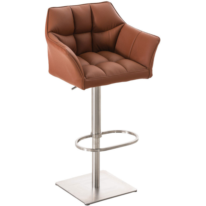 Tabouret de bar design en Polyuréthane Marron clair Métal Argenté Brillant Daryo - 1