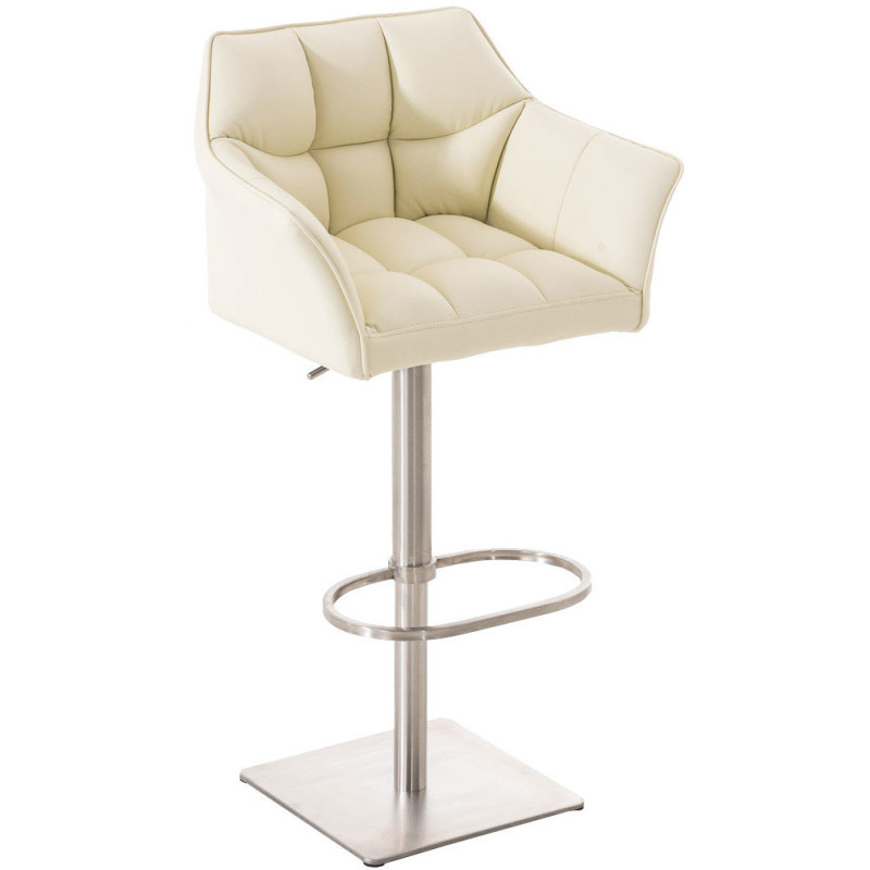 Tabouret de bar design en Polyuréthane Blanc crème Métal Argenté Brillant Daryo - 1