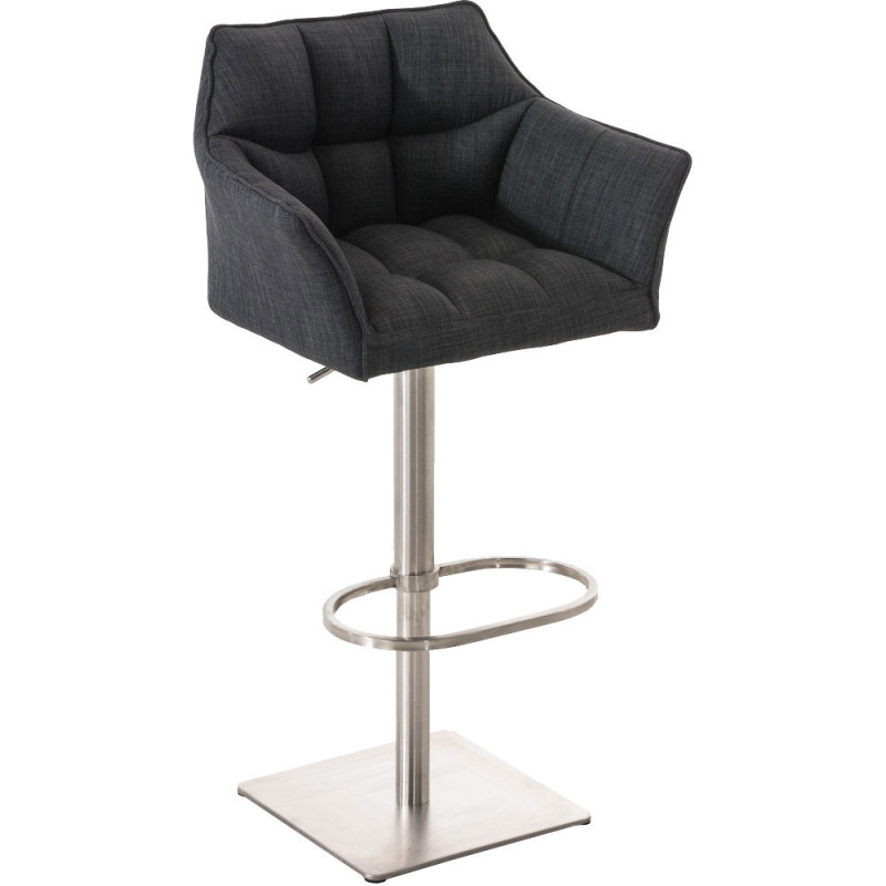 Tabouret de bar Hauteur réglable Marco en Polyester Gris foncé Acier inoxydable Argenté Brossé mat - 1