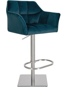 Tabouret de bar Hauteur réglable Marco en Velours Vert Acier inoxydable Argenté Brossé mat - 1