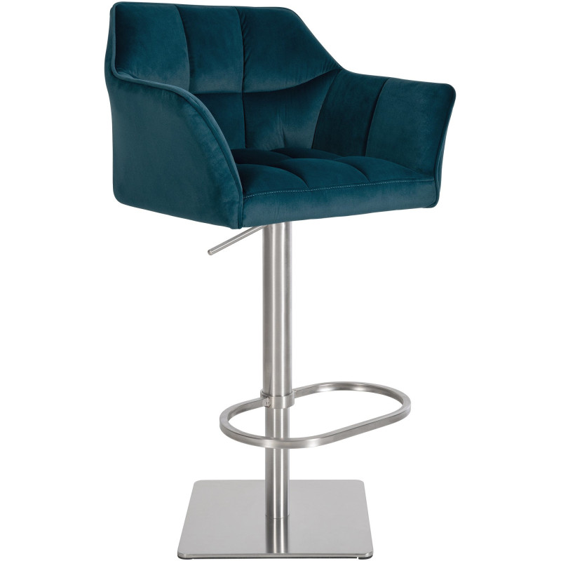 Tabouret de bar Hauteur réglable Marco en Velours Vert Acier inoxydable Argenté Brossé mat - 1