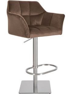 Tabouret de bar Hauteur réglable Marco en Velours Chocolat Acier inoxydable Argenté Brossé mat - 1