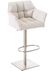 Tabouret de bar Hauteur réglable Marco en Polyester Blanc Acier inoxydable Argenté Brossé mat - 1