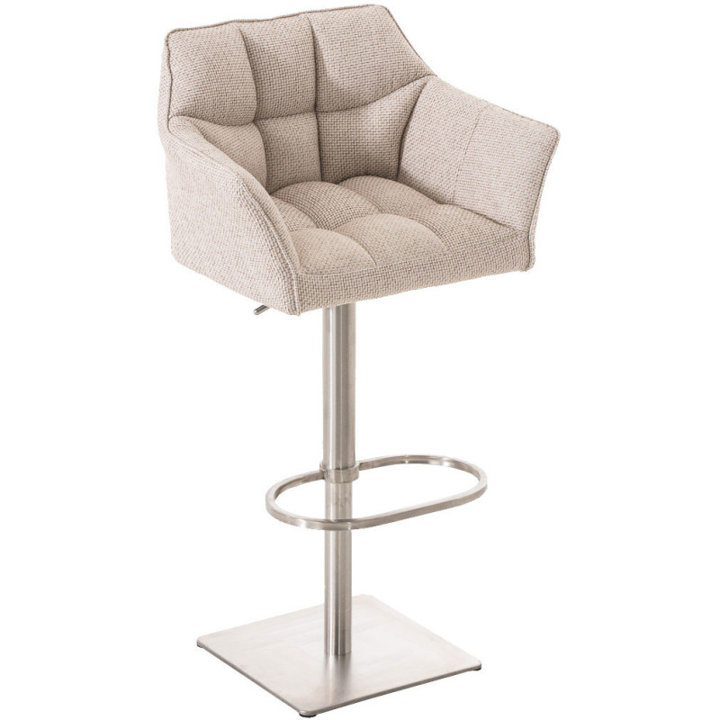 Tabouret de bar Hauteur réglable Marco en Polyester Beige chiné Acier inoxydable Argenté Brossé mat - 1