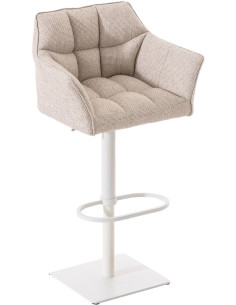 Tabouret de bar Hauteur réglable Marco en Polyester Beige chiné Métal Blanc Mat - 1
