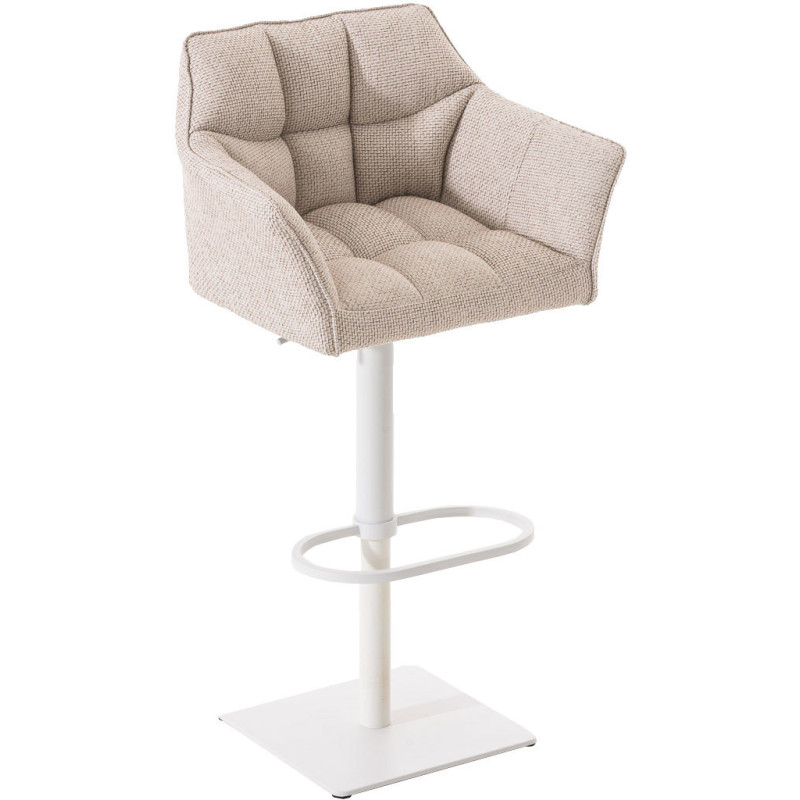 Tabouret de bar Hauteur réglable Marco en Polyester Beige chiné Métal Blanc Mat - 1