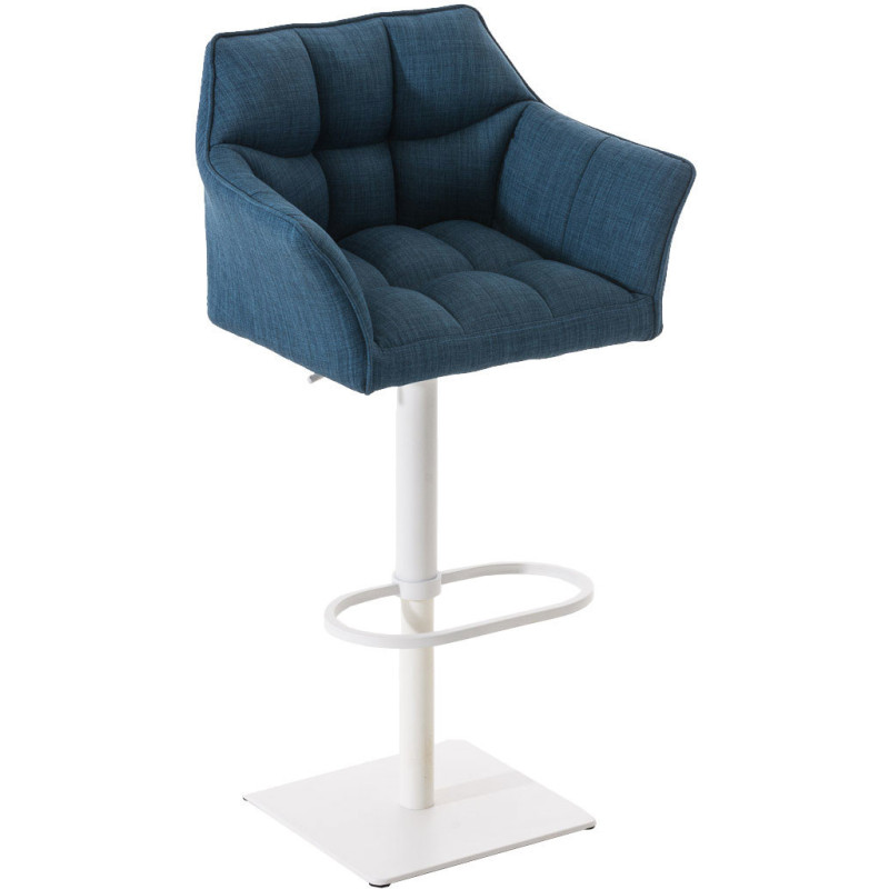 Tabouret de bar Hauteur réglable Marco en Polyester Bleu Métal Blanc Mat - 1