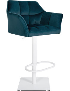 Tabouret de bar Hauteur réglable Marco en Velours Vert Métal Blanc Mat - 1