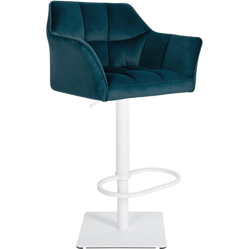 Tabouret de bar Hauteur réglable Marco en Velours Vert Métal Blanc Mat - 1