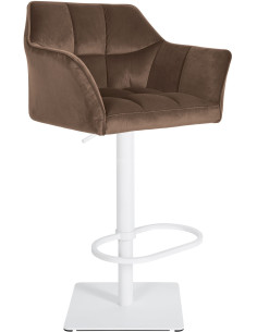 Tabouret de bar Hauteur réglable Marco en Velours Chocolat Métal Blanc Mat - 1
