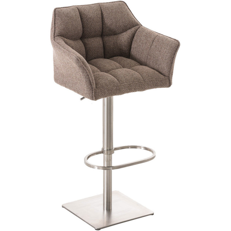 Tabouret de bar Hauteur réglable Marco en Polyester Chocolat chiné Acier inoxydable Argenté Brossé mat - 1