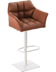 Tabouret de bar Hauteur réglable Marco en Polyuréthan Chocolat clair Métal Blanc Mat - 1