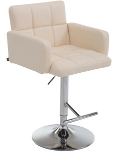 Tabouret de bar moderne chic en Polyuréthane Blanc crème Métal Argenté Roman - 1