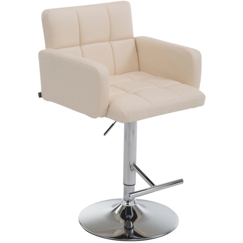 Tabouret de bar moderne chic en Polyuréthane Blanc crème Métal Argenté Roman - 1