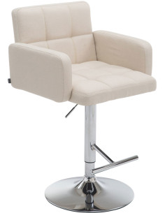 Tabouret de bar moderne chic en Tissu Blanc crème Métal Argenté Roman - 1