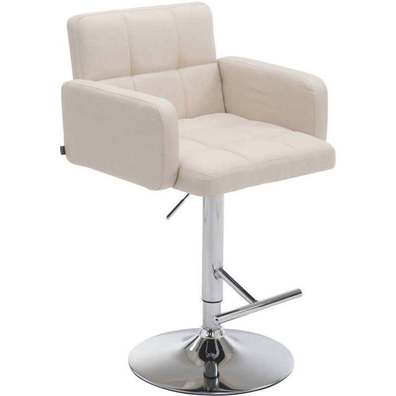 Tabouret de bar moderne chic en Tissu Blanc crème Métal Argenté Roman - 1