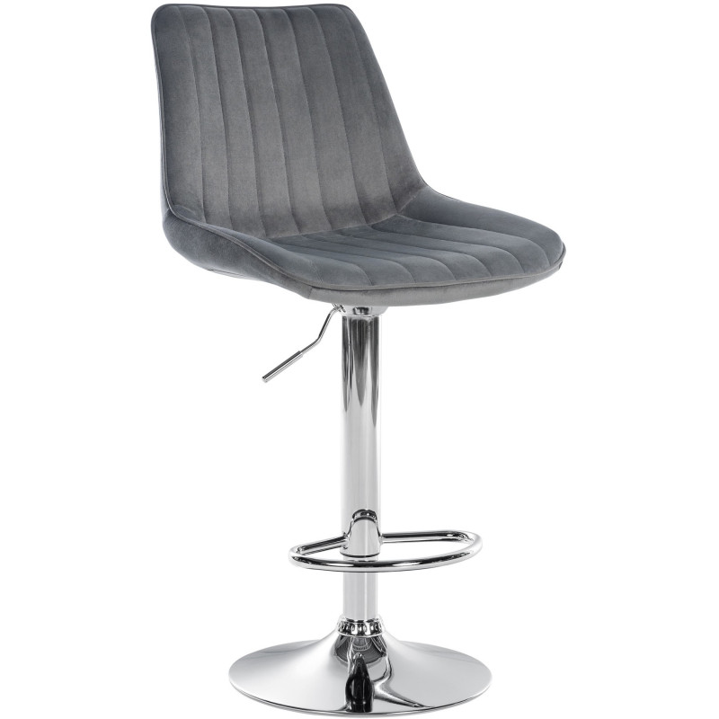 Tabouret de bar Avec dossier Nathan en Velours Gris foncé Métal Chromé - 1