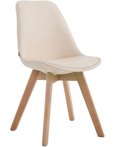 Chaise scandinave rembourée en Polyuréthane Blanc crème Bois de hêtre Naturel Darvalis - 1