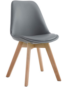 Chaise scandinave rembourée en Polyuréthane Gris Bois de hêtre Naturel Darvalis - 1