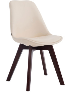 Chaise scandinave rembourée en Polyuréthane Blanc crème Bois de hêtre Marron foncé Darvalis - 1