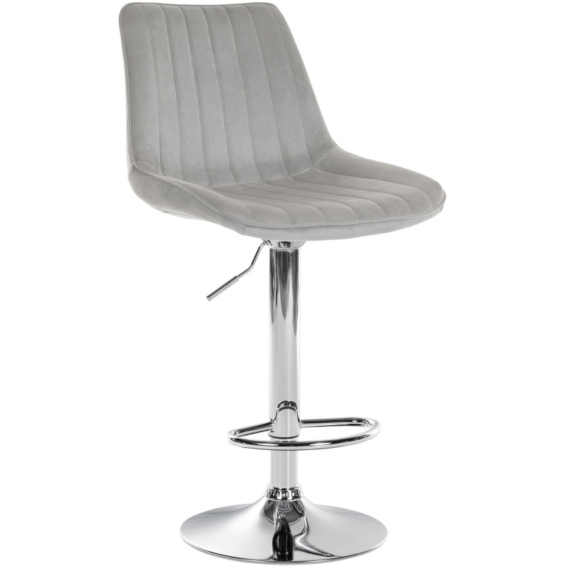 Tabouret de bar Avec dossier Nathan en Velours Gris Métal Chromé - 1
