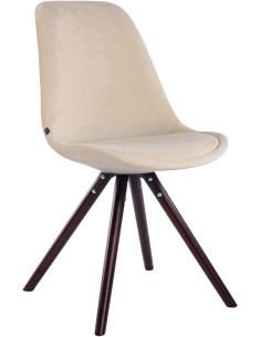 Chaise scandinave moderne en Velours Blanc crème Bois Marron foncé Vynaria  - 1