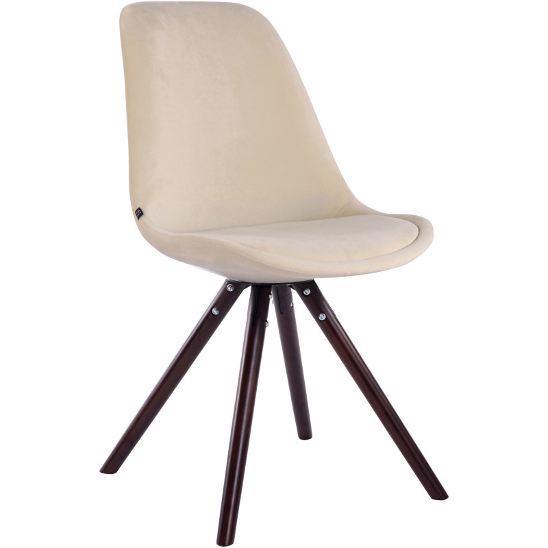 Chaise scandinave moderne en Velours Blanc crème Bois Marron foncé Vynaria  - 1