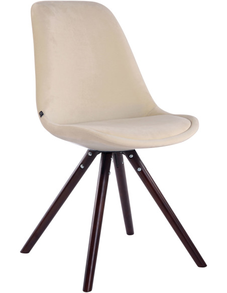Chaise scandinave moderne en Velours Blanc crème Bois Marron foncé Vynaria  - 1