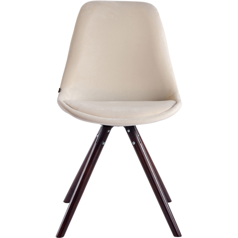 Chaise scandinave moderne en Velours Blanc crème Bois Marron foncé Vynaria  - 2