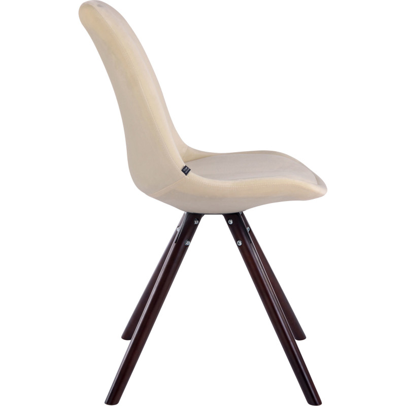 Chaise scandinave moderne en Velours Blanc crème Bois Marron foncé Vynaria  - 3