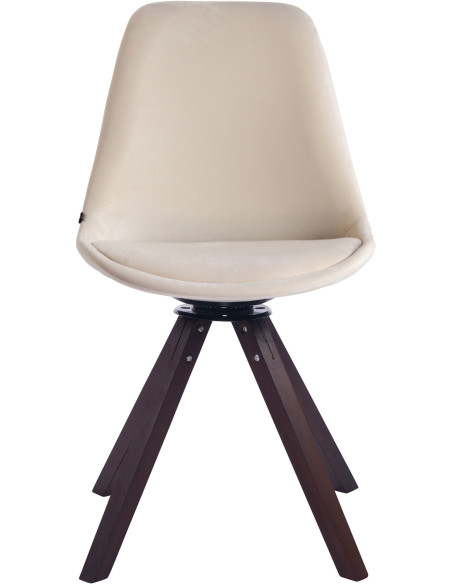 Chaise moderne pivotante en Velours Blanc crème Bois Marron foncé Fenara - 2