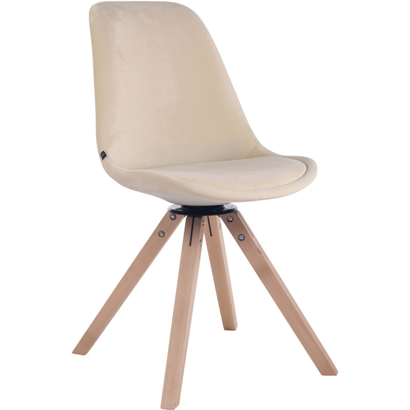 Chaise moderne pivotante en Velours Blanc crème Bois Naturel Fenara - 1