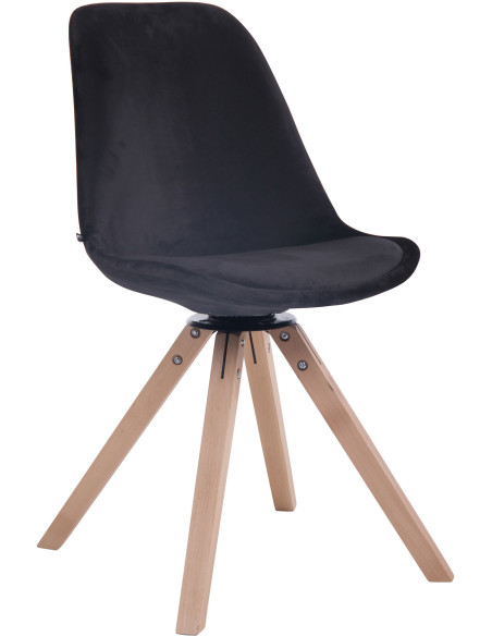 Chaise moderne pivotante en Velours Noir Bois Naturel Fenara  - 1