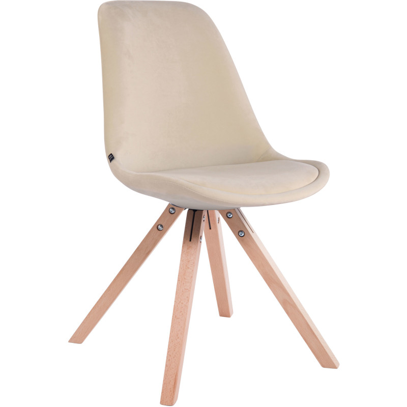 Chaise scandinave moderne en Velours Blanc crème Bois Naturel Solyriss - 1
