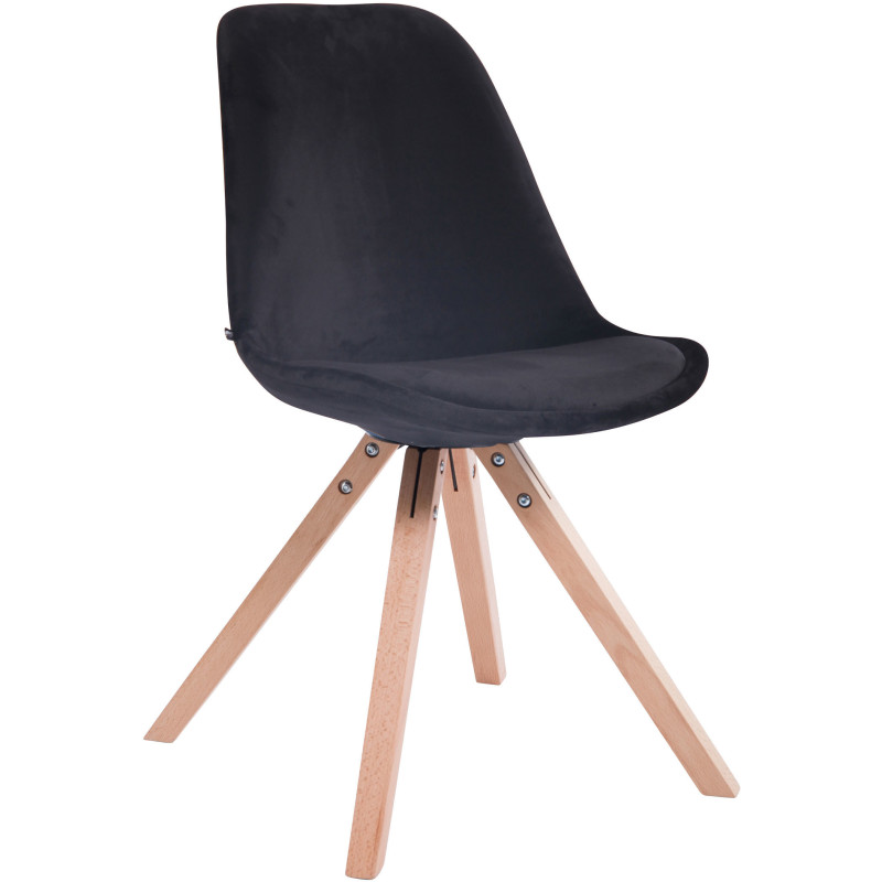 Chaise scandinave moderne en Velours Noir Bois Naturel Solyriss  - 1