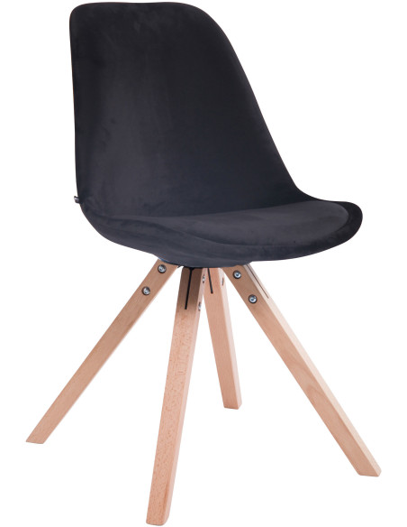 Chaise scandinave moderne en Velours Noir Bois Naturel Solyriss  - 1