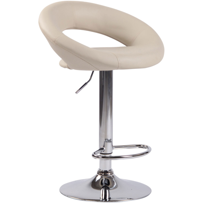 Tabouret de bar rond moderne en Polyuréthane Blanc crème Métal Argenté Zailor - 1