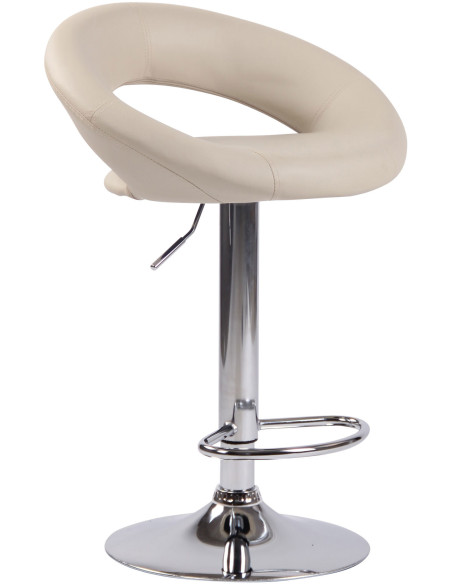 Tabouret de bar rond moderne en Polyuréthane Blanc crème Métal Argenté Zailor - 1