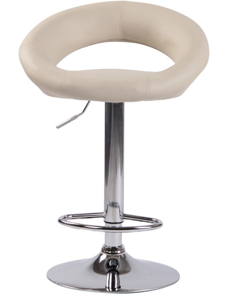 Tabouret de bar rond moderne en Polyuréthane Blanc crème Métal Argenté Zailor - 2
