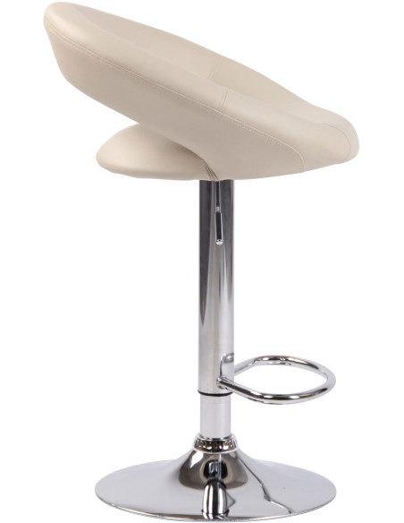 Tabouret de bar rond moderne en Polyuréthane Blanc crème Métal Argenté Zailor - 3