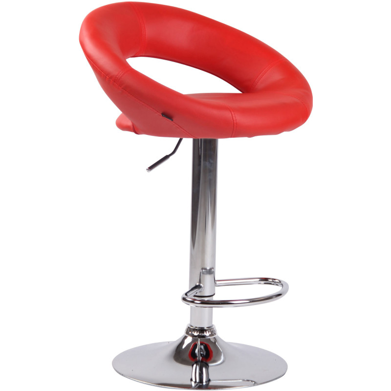 Tabouret de bar rond moderne en Polyuréthane Rouge Métal Argenté Zailor - 1