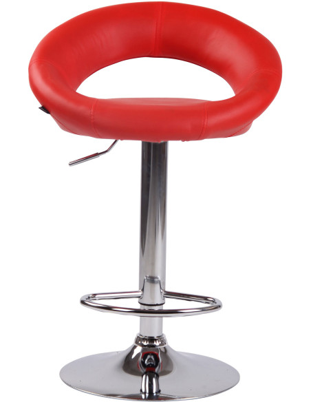 Tabouret de bar rond moderne en Polyuréthane Rouge Métal Argenté Zailor - 2