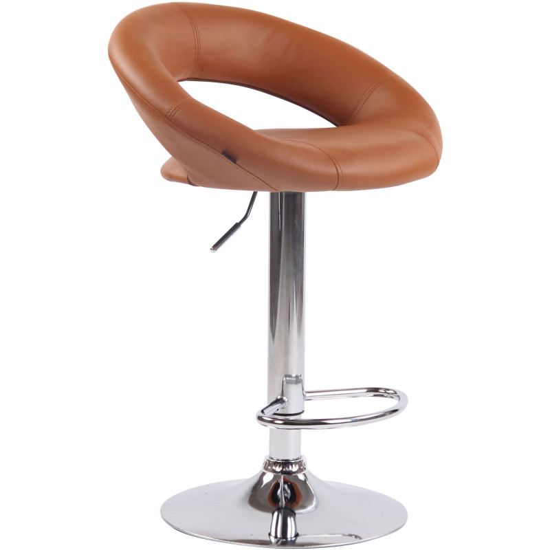 Tabouret de bar rond moderne en Polyuréthane Marron clair Métal Argenté Zailor - 1