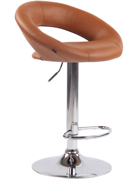 Tabouret de bar rond moderne en Polyuréthane Marron clair Métal Argenté Zailor - 1