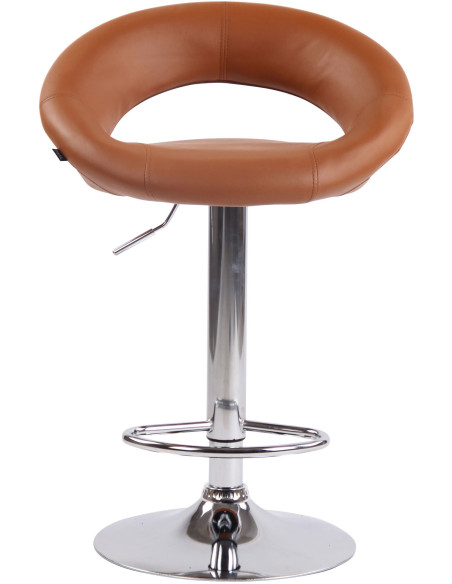 Tabouret de bar rond moderne en Polyuréthane Marron clair Métal Argenté Zailor - 2