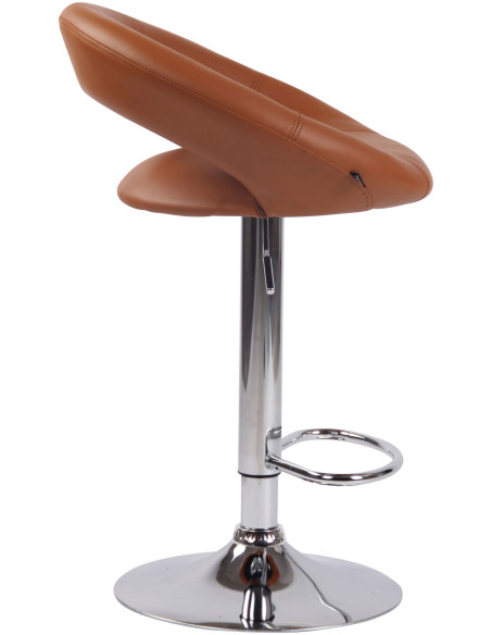 Tabouret de bar rond moderne en Polyuréthane Marron clair Métal Argenté Zailor - 3