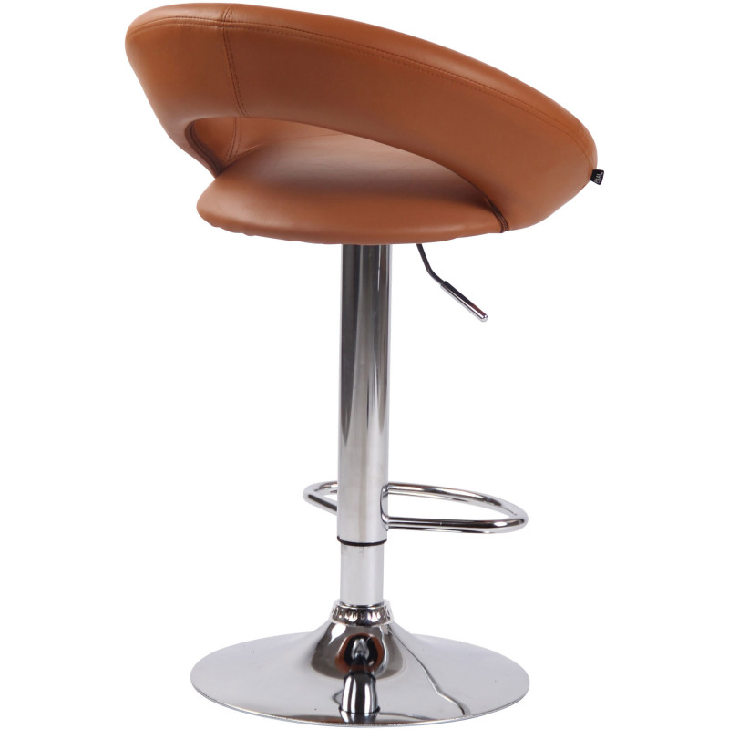 Tabouret de bar rond moderne en Polyuréthane Marron clair Métal Argenté Zailor - 4