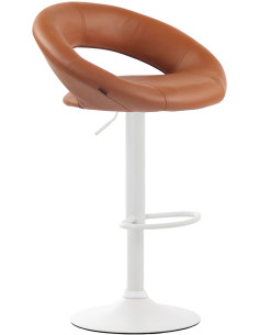 Tabouret de bar rond moderne en Polyuréthane Marron clair Métal Blanc Zailor - 1