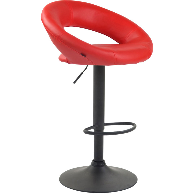 Tabouret de bar rond moderne en Polyuréthane Rouge Métal Noir Zailor - 1
